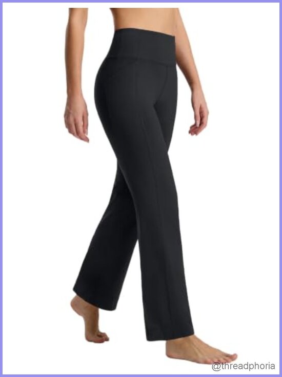 Pants - High Waist Flare Leggings with Pockets Yoga Pants Casual Workout Bell Bottom